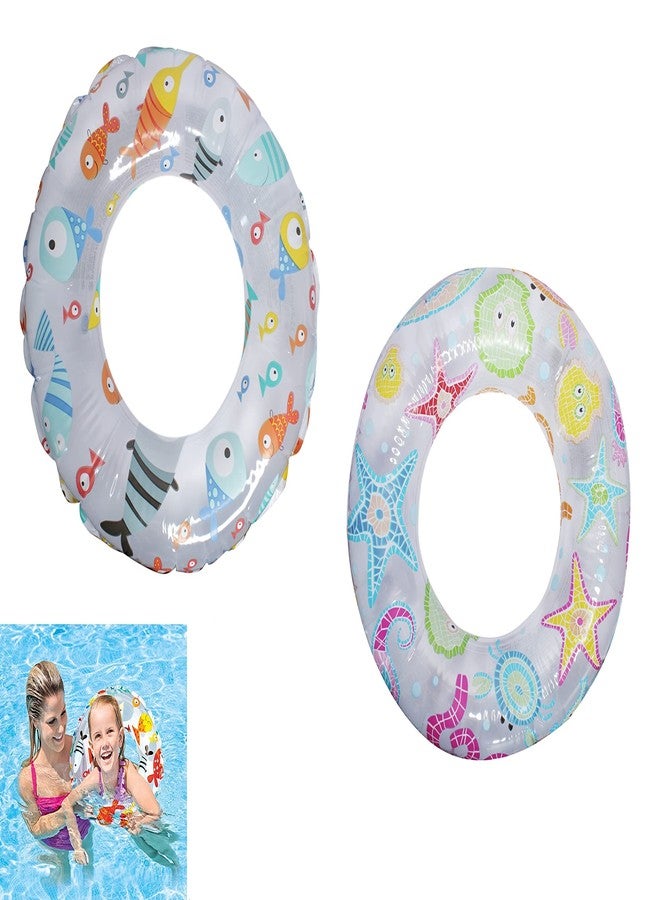 إيكان مجموعة إيكان من قطعتين من حلقات السباحة القابلة للنفخ برسومات كرتونية، أنبوب قابل للنفخ بتصميم كرتوني، مناسب لحمام السباحة/الشاطئ للأطفال من عمر سنة إلى 3 سنوات - Image 1